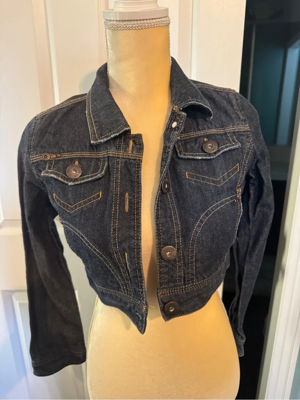 Y2K Limited Too Girls Size 12 Dark Wash Cropped Denim Jean Jacket